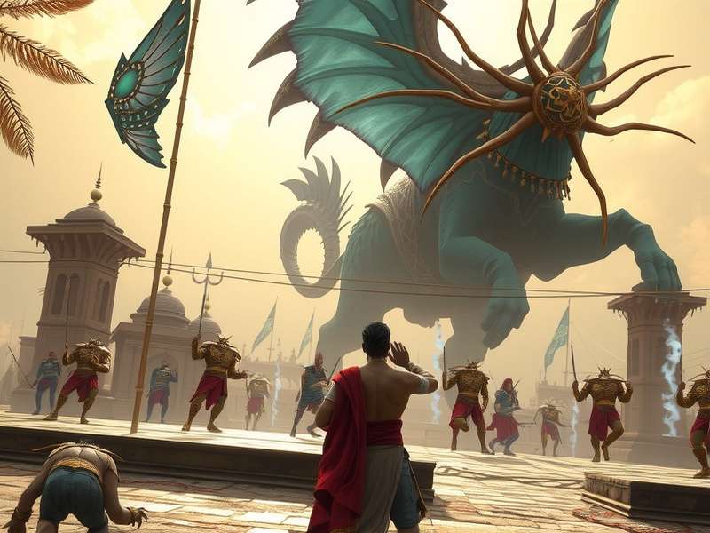 Indian Titan X gameplay screenshot showing mythological battle